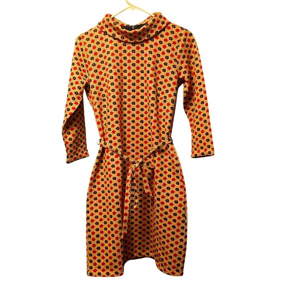 King Louie gold metallic floral mock neck 3/4 sleeve dress size medium - Picture 1 of 7